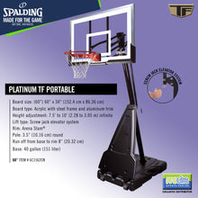 Load image into Gallery viewer, SPALDING Platinum Series Original Portable Backboard System (60" x 34" Board)