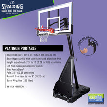 Load image into Gallery viewer, SPALDING Platinum Series Original Portable Backboard System (60" x 34" Board)