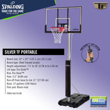 Load image into Gallery viewer, SPALDING Silver Original Portable Backboard System (52" x 32" Board)