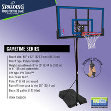 Load image into Gallery viewer, SPALDING Gametime Series Original Portable Backboard System (48" x 32" Board)