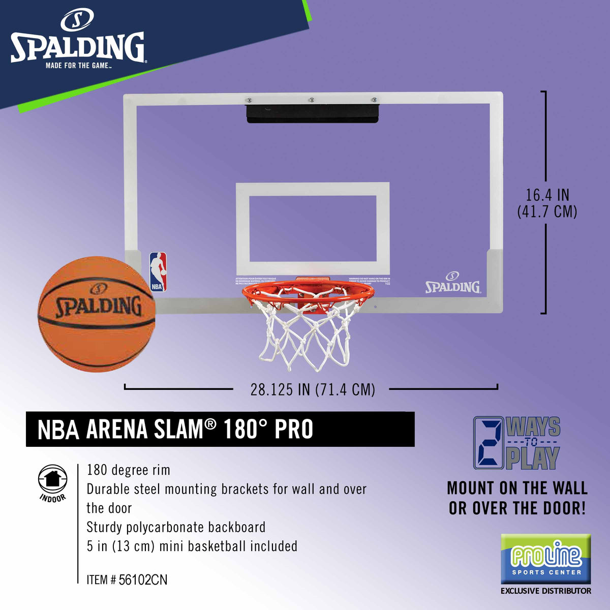 SPALDING NBA Arena Slam 180 Degrees Pro Backboard and Rim for Kids ...