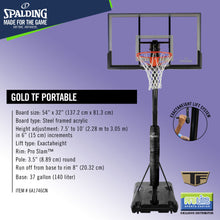 Load image into Gallery viewer, SPALDING Gold Series Original Portable Backboard System (54&quot; x 32&quot; Board)
