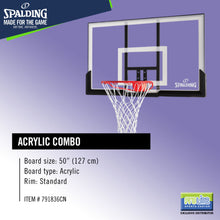 Load image into Gallery viewer, SPALDING 50-inch Acrylic Combo – Original Backboard and Rim Only, No Pole and Base
