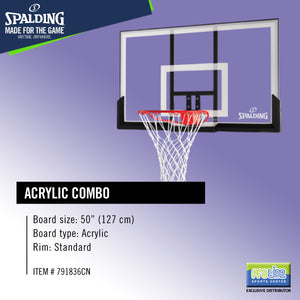 SPALDING 50-inch Acrylic Combo – Original Backboard and Rim Only, No Pole and Base