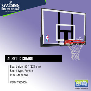 SPALDING 50-inch Acrylic Combo – Original Backboard and Rim Only, No Pole and Base